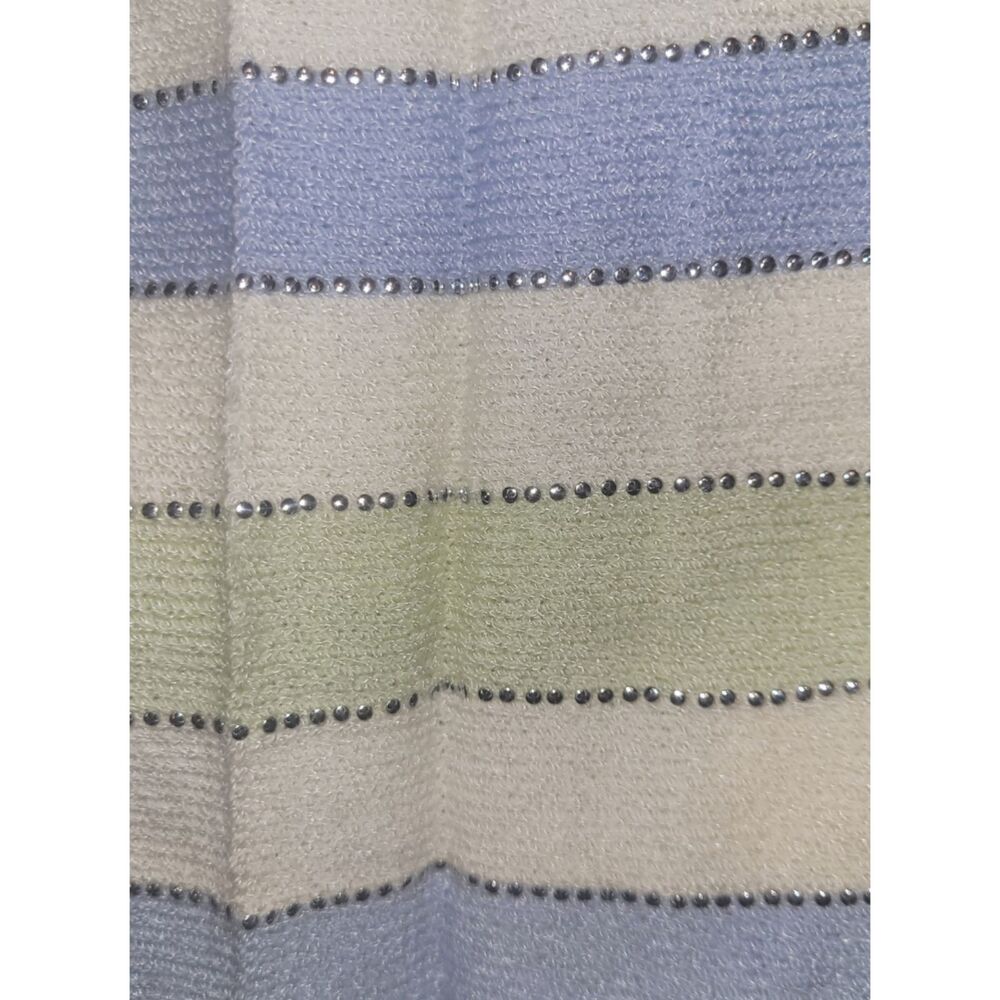 St John Knitted  Pleated Skirt Cream Blue Green Silver Studs Size 14 - Picture 8 of 9